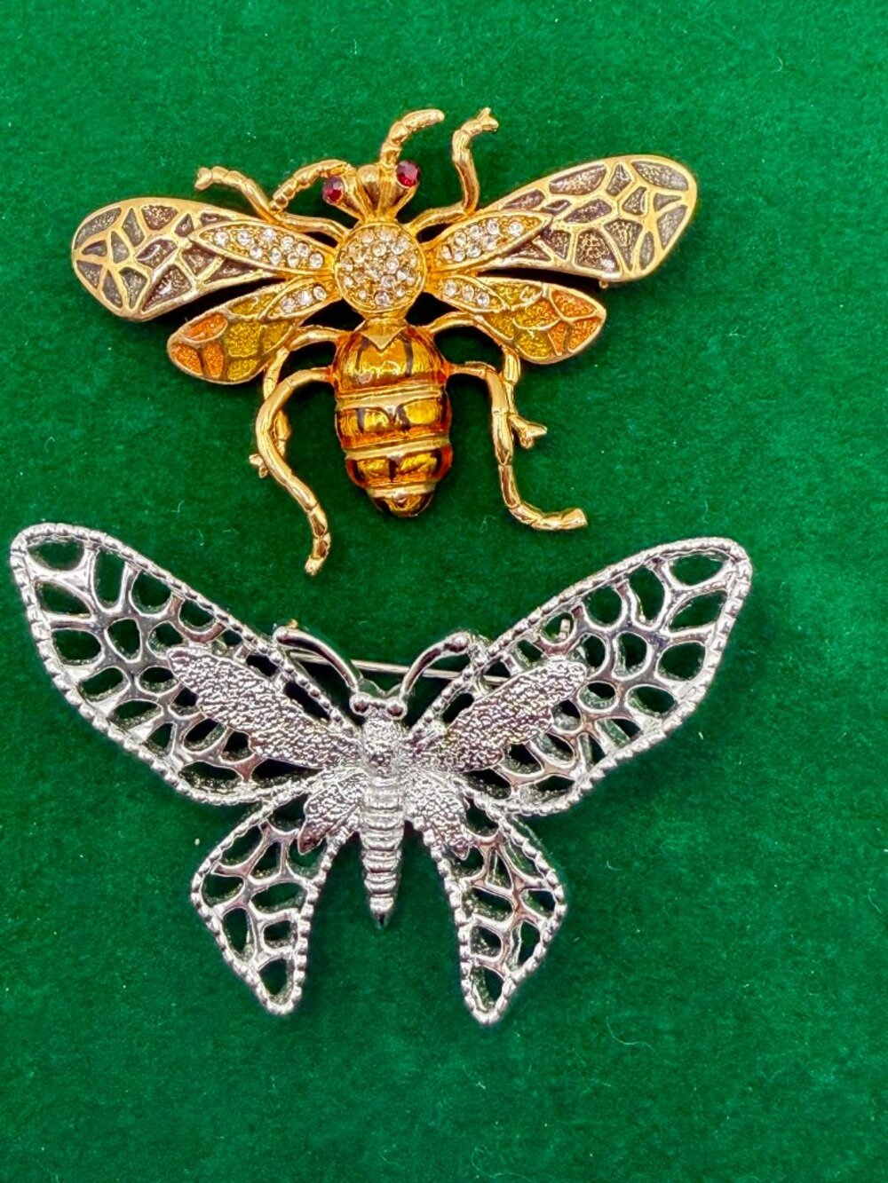 Vintage Gold Tone Bee and Silver Butterfly Bundle